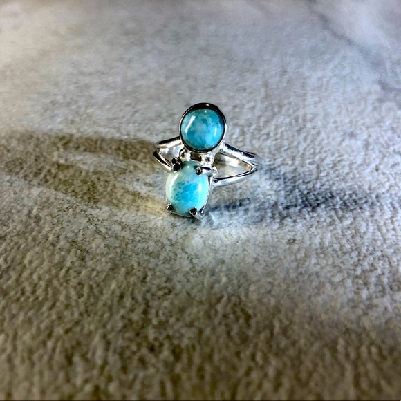 Vintage Jewelry - Vintage Sterling Silver Larimar Stone Native Ring